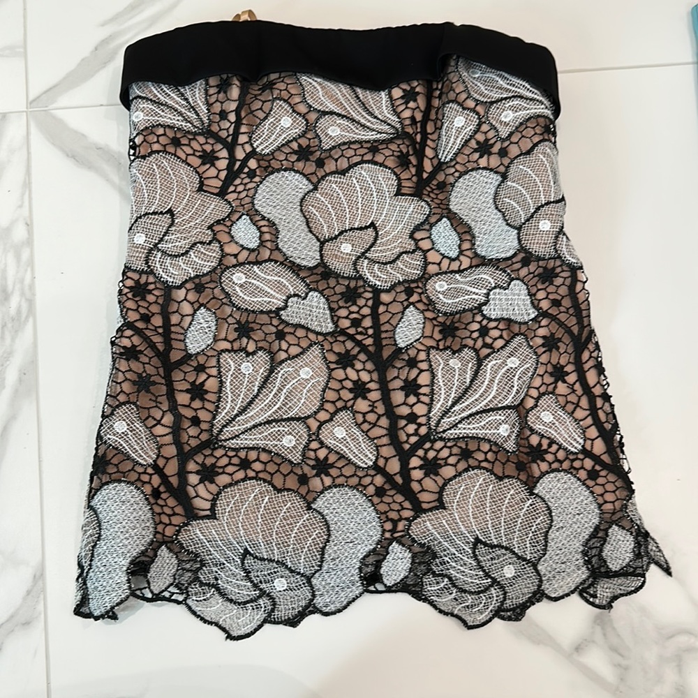 BCBG Max Azria Lea Knit Tube Camisole Black Floral Mesh Womens XS NWT